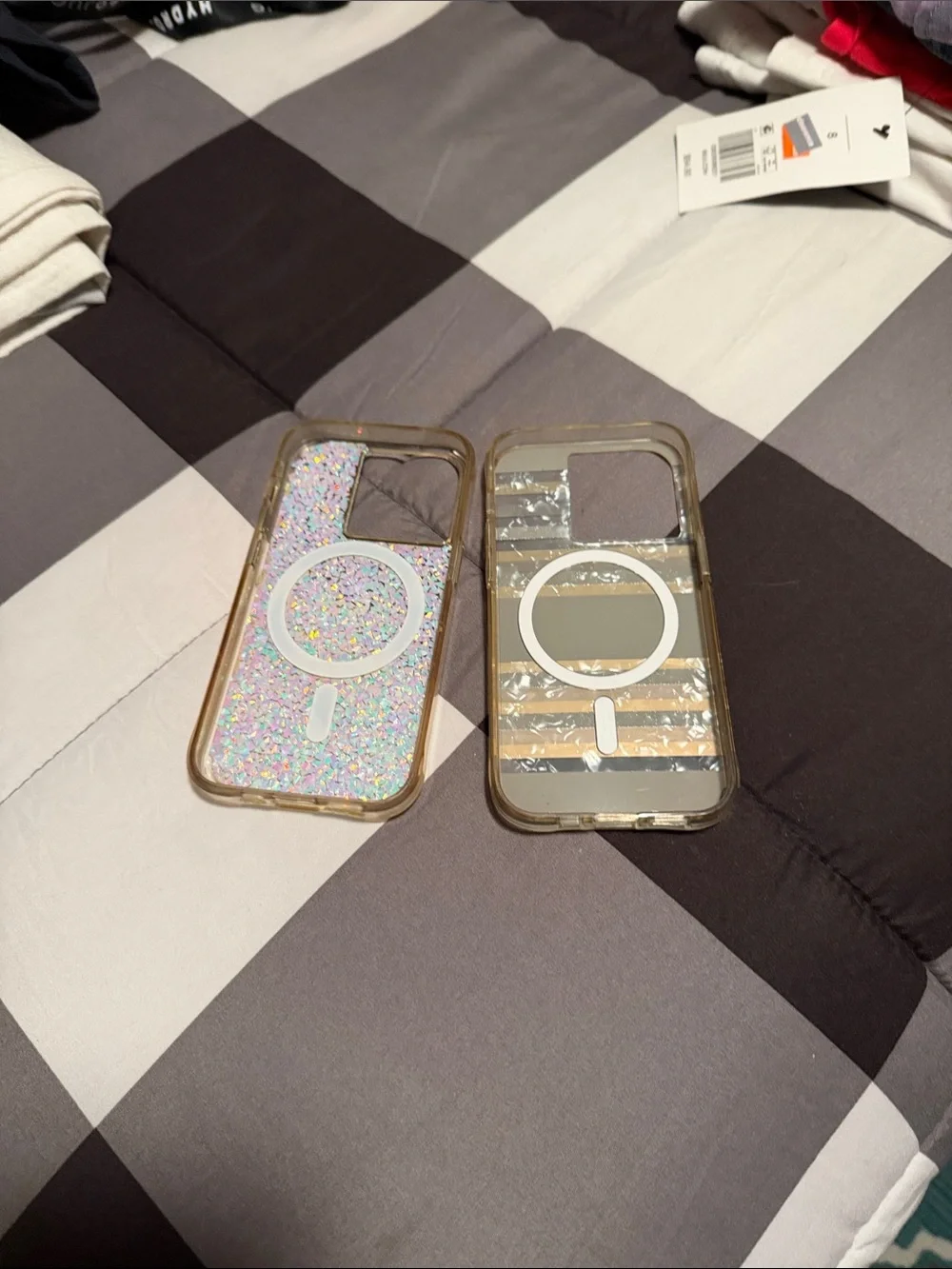 2 case mate iPhone 14 Pro Glitter & Striped Silver Phone Cases